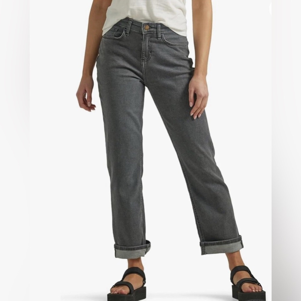 Lee Boyfriend Jeans Mid Rise Rolled Cuff Med Washed Black Women’s Size 8